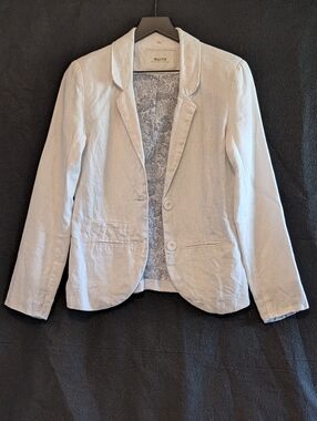 Malvin Hamburg Germany Linen Blazer Womens Small Neutral Tailored Jacket White